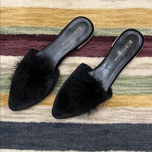BCBGeneration Black Fur Mules
